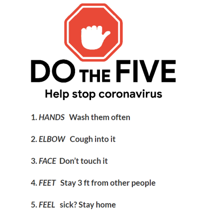 Do the FIVE things to help stop cooronavirus